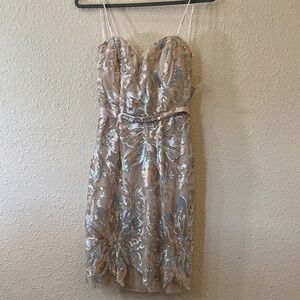 Bisou Bisou Nude and Silver Sequin Strapless Cocktail Dress